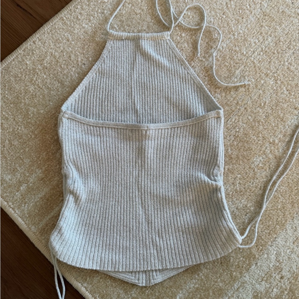 Silver Ribbed Halter Top - Picture 3 of 5